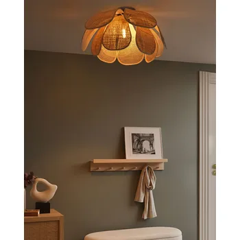 Osvětlení Závěsná lampa přírodní ratan stínidlo černá základna boho ambientní osvětlení obývací pokoj ložnice Beliani