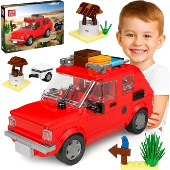 ostatní stavebnice Maluch autíčko s Stavebnice přívěsu, sada retro model aut Polský Fiat