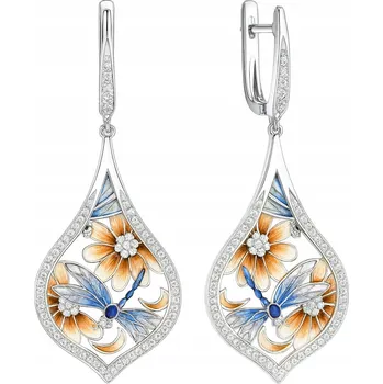 Náušnice STŘÍBRNÉ DÁMSKÉ NÁUŠNICE KVĚTINY SE ZIRKONY VISACÍ VELKÉ STŘÍBRO O RYZOSTI 925