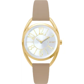 Hodinky MINET Stříbrno-zlaté dámské hodinky s čísly ICON GOLD s béžovým koženým řemínkem MWL5248 ( )