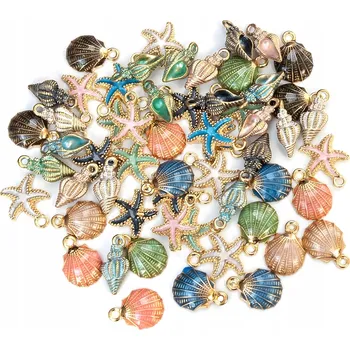 Obraz Přívěsky s mořskými motivy z kovu na výrobu šperků, mušle a hvězdice, 60 ks