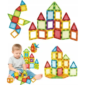 ostatní stavebnice MAGNETICKÉ STAVEBNÍ STAVEBNICE 2D 3D VELKÉ STAVEBNICE 46 DÍLŮ VZDĚLÁVACÍ