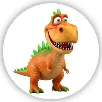 Dekorativní magnet Magnetka 65x65mm ve tvaru kruhu - nebojácný oranžový dinosaurus