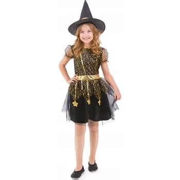 Karnevalový kostým Kostým ČARODĚJNICE hvězdičky šaty pro dítě holčičky halloween 110 S