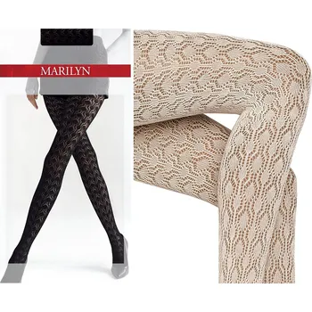 Dámské punčochy MARILYN Teplé Punčocháče silné vzorované žakárové SOPHIA 874 KRÉMOVÉ 1/2