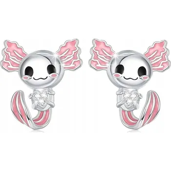 Náušnice STŘÍBRNÉ NÁUŠNICE PRO DÍVKY DĚTSKÉ AKSOLOTL ŠROUBOVACÍ PEcky VODNÍ DRAK