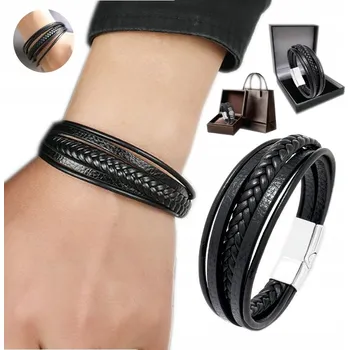 Náramek SKÓRZANA Bransoletka Męska Bransoleta Náramek z Pravé Kůže, RUČNĚ PLETENÝ