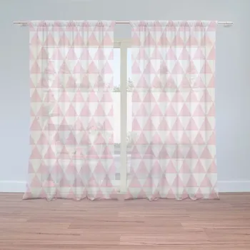 Záclona Sablio Záclony Růžové a bílé trojúhelníky: 2ks 150x250cm