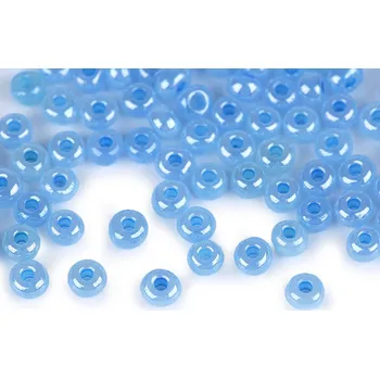 Dětské navlékací korálky Rokajl 5/0 - 4,5 mm perleťový, neprůhledný, velké, 143 modrá světlá