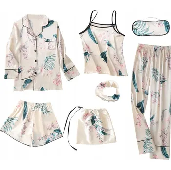 Dámské spodní prádlo SATÉNOVÉ PYŽAMO SET LISTKY 7elem LÉTO/ZIMA vel. L VÁNOCE