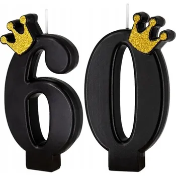Dortová svíčka Na dort svíčka 60 černo zlatá koruna 8,8 cm jednotlivé černé svíčky
