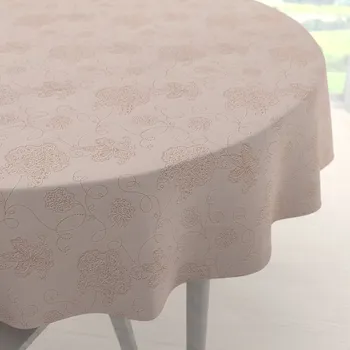 ubrus Teflonový kulatý ubrus TF-129 Hnědé květované ornamenty na šedobéžovém Ø 40 cm