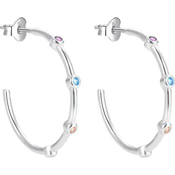 Náušnice Stříbrné kruhové náušnice s barevnými zirkony AGT-E067PC Agato