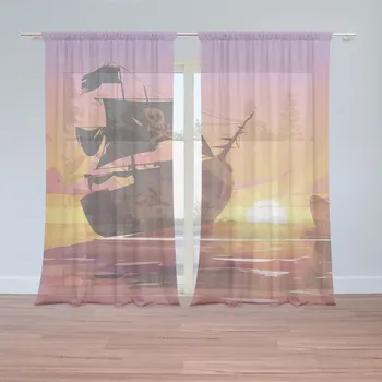 Záclona Sablio Záclony Pirátská loď při západu slunce: 2ks 150x250cm