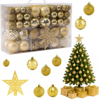 Vánoční dekorace Nerozbitné zlaté plastové vánoční Vánoční Baňky 100 kusů + hvězda