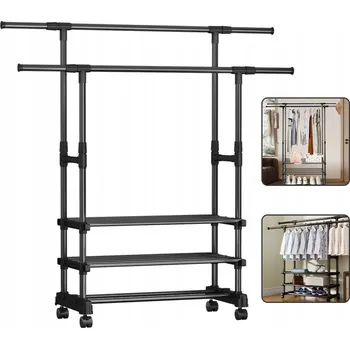 Věšák VĚŠÁK NA OBLEČENÍ VELKÝ STOJACÍ TROJÚROVŇOVÝ KOVOVÝ