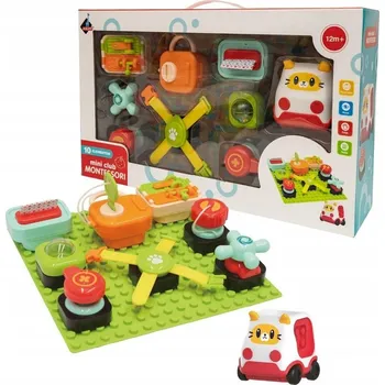 Hračka pro nejmenší MONTESSORI VELKÁ EDUKAČNÍ SADA SENZORICKÁ AUTÍČKO TABULE 10 PRVKŮ