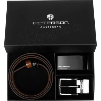 Opasek Peterson dárková kožená sada - pásek a dvě přezky Son - Délka 95