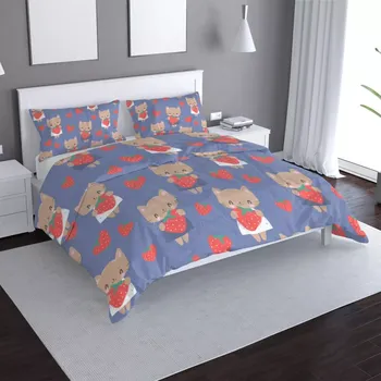 Povlečení Sablio Povlečení Kočičky s jahodami - 140x220 / 90x70