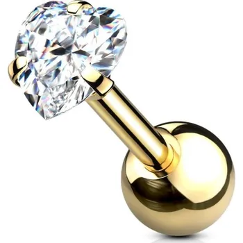 Náušnice Pozlacená piercingová náušnice s krystalem Srdíčko Troli