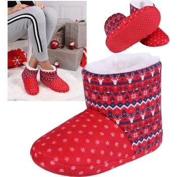 Dívčí bačkory Červené dětské papuče s vánočním motivem, velikost 28 EU