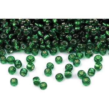 Dětské navlékací korálky Rokajl 8/0 - 3 mm s průtahem, malé, 27 zelené kapradí