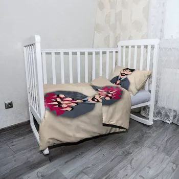 Povlečení Sablio Mikroplyšové dětské povlečení do postýlky Money heist Profesor a jeho tým Béžová - 120x90 / 40x60