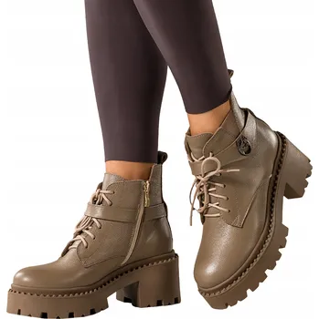 Dámské tenisky KOTNÍKOVÉ BOTY Béžové Dámské Kožené WORKERY Na Platformě S Ozdobou Moderní vel. 38