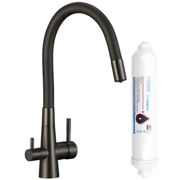 Vodovodní baterie Laveo Dřezová baterie Riveco v kompletu s uhlíkovým filtrem vody - BRIB968D, grafit