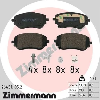 Brzdová destička Sada brzdových destiček, kotoučová brzda ZIMMERMANN 26451.195.2