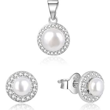 Souprava šperků Nádherná stříbrná souprava šperků s říčními perlami AGSET278L (přívěsek, náušnice) Beneto