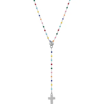 Náhrdelník Stříbrný náhrdelník s kuličkami a křížkem AGT-N011C (řetízek, přívěsek) Agato