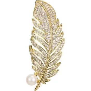 Brož Brož pozlacené pírko se sladkovodní perličkou Gold Troli