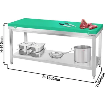 Jídelní stůl G.Gastro Stainless steel Work Table PREMIUM - 1600x800mm - with undershelf - incl. cutting board