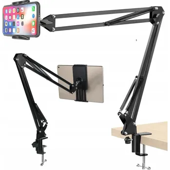 DRŽÁK RAMENO NA TABLET A SMARTPHONE, NASTAVITELNÝ, K UPEVNĚNÍ NA STŮL, DO POSTELE