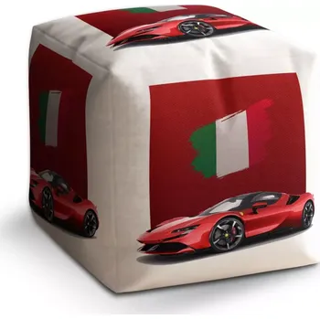Taburet Sablio Taburet Cube Ferrari Italská vlajka na červeném bloku: 40x40x40 cm