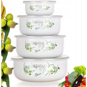 Dóza na potraviny SADA SMALTOVANÝCH MISEK A NÁDOB na potraviny, olivová barva