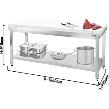 Kuchyňské prkénko G.Gastro Stainless Steel Work Table 800 Deep with Cutting Board PREMIUM – 1800x800 mm - White board, 60 mm top