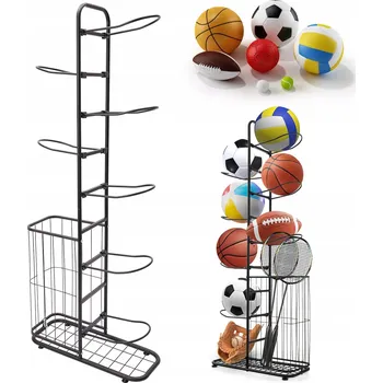 Knihovna STOJAN NA 7 MÍČŮ POLICE ORGANIZÉR SKLADOVÁNÍ MÍČŮ VERTIKÁLNÍ 146CM