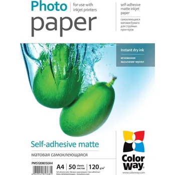 Fotopapír ColorWay fotopapír/ matte self-adhesive 120g/m2, A4/ 50 kusů PMS1208050A4