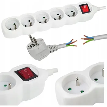 Napájecí kabel ZÁSUVKOVÁ LIŠTA S VYPÍNAČEM 5 ZÁSUVEK 3M PRODLUŽOVACÍ KABEL BÍLÁ 3680W