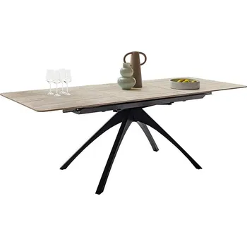 Jídelní stůl Rozkládací jídelní stůl CERRITO keramika béžový mramor, podnož matná černá 160(220)x76x90