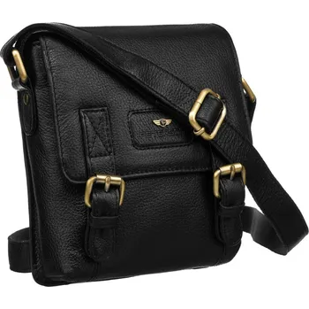 Pánská kožená taška přes rameno se zipem a druky Barva: Černá