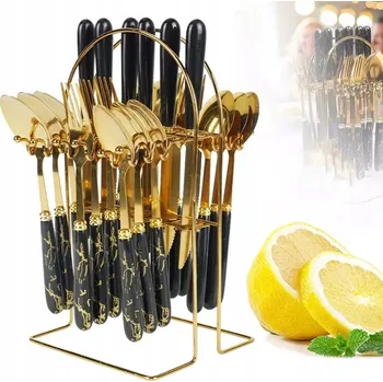 Příbor SADA PŘÍBORŮ ZLATÉ NEREZOVÉ PŘÍBORY SADA 24 KUSŮ