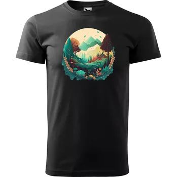 Pánské tričko Sablio Tričko s potiskem Kouzlo hor - černé 5XL