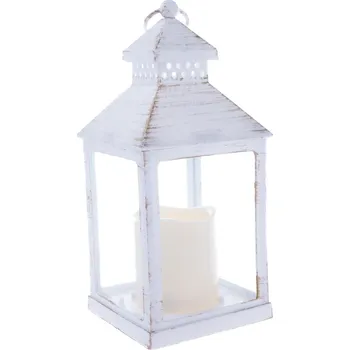 Vánoční dekorace Lucerna s LED svíčkou Vintage, 10 x 20 x 10 cm, teplá bílá, plast