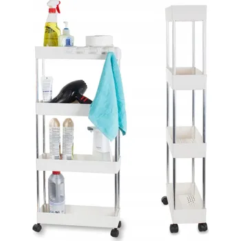 Koupelnový nábytek Koupelnová police Verk Group volně stojící bílá lesklá 4-patrová s kolečky