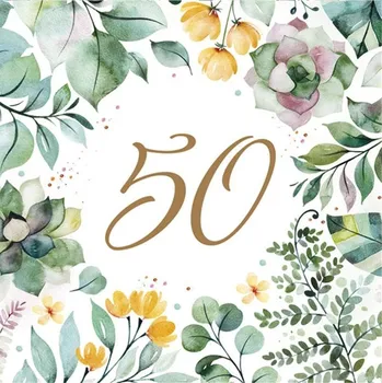 Papírový ubrousek Ubrousky 50 Narozeniny Padesátka Boho Listy Jaro Party 33x33cm 20ks