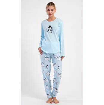Dámské noční prádlo Vienetta Secret Dámské pyžamo dlouhé Tučňák světle modré Barva: světle modrá, Velikost: M