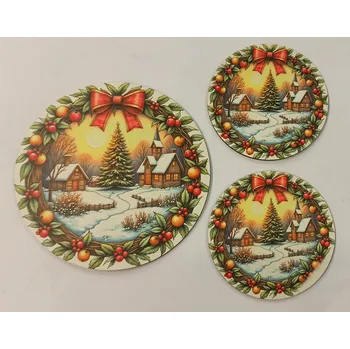 Podtácek - Vánoční motiv 7 Velikost: kruh 15cm + 2x kruh 10cm